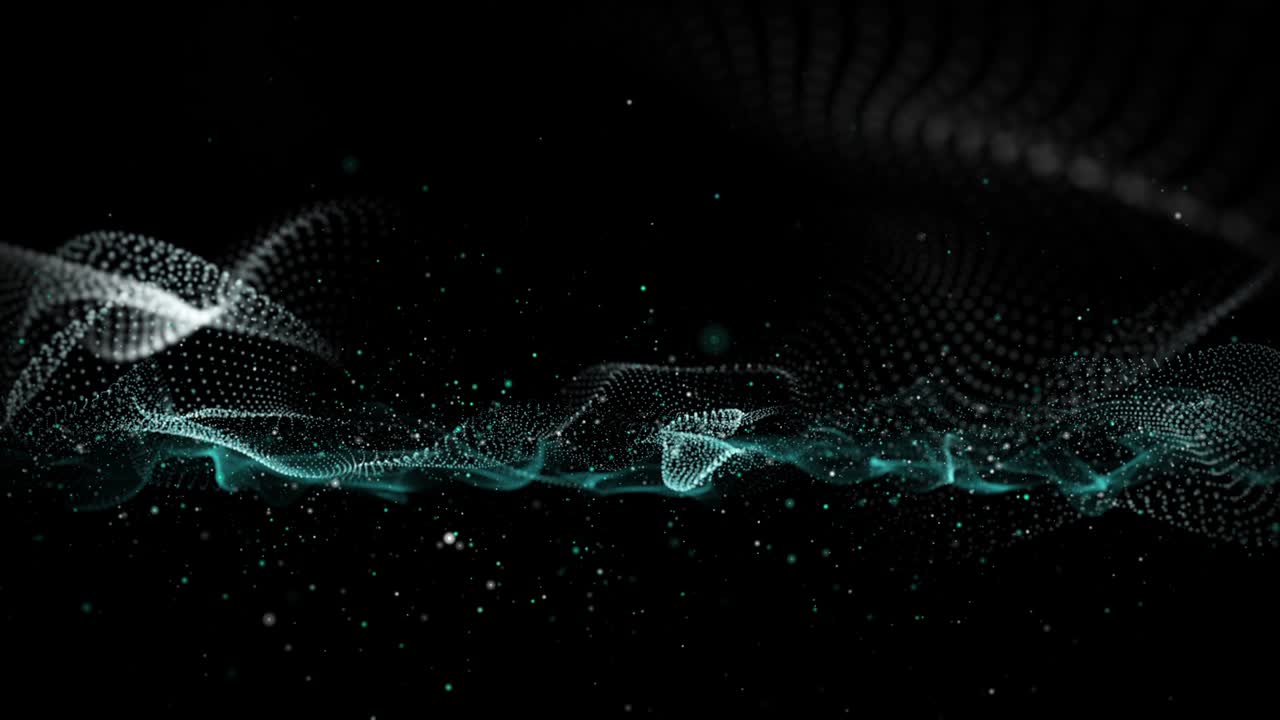 Futuristic animation with wave object and glitter particles in slow motion, 4096x2304 loop 4K