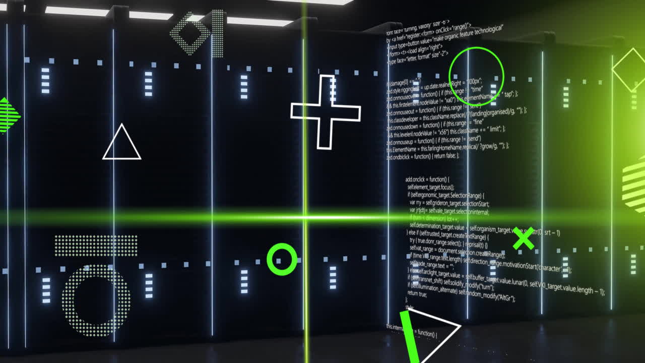 컴퓨터 서버를 통해 디지털 데이터 처리의 애니메이션