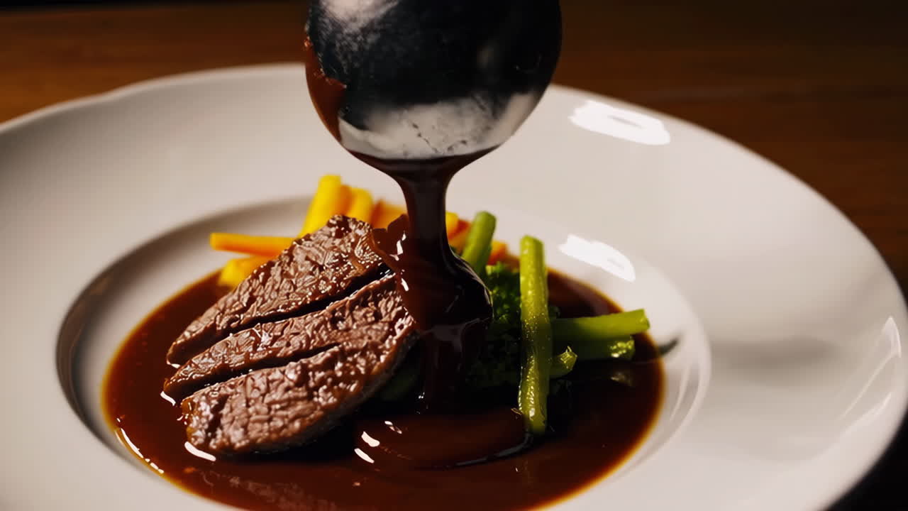 Seared Steak with Rich Brown Sauce and Vegetables