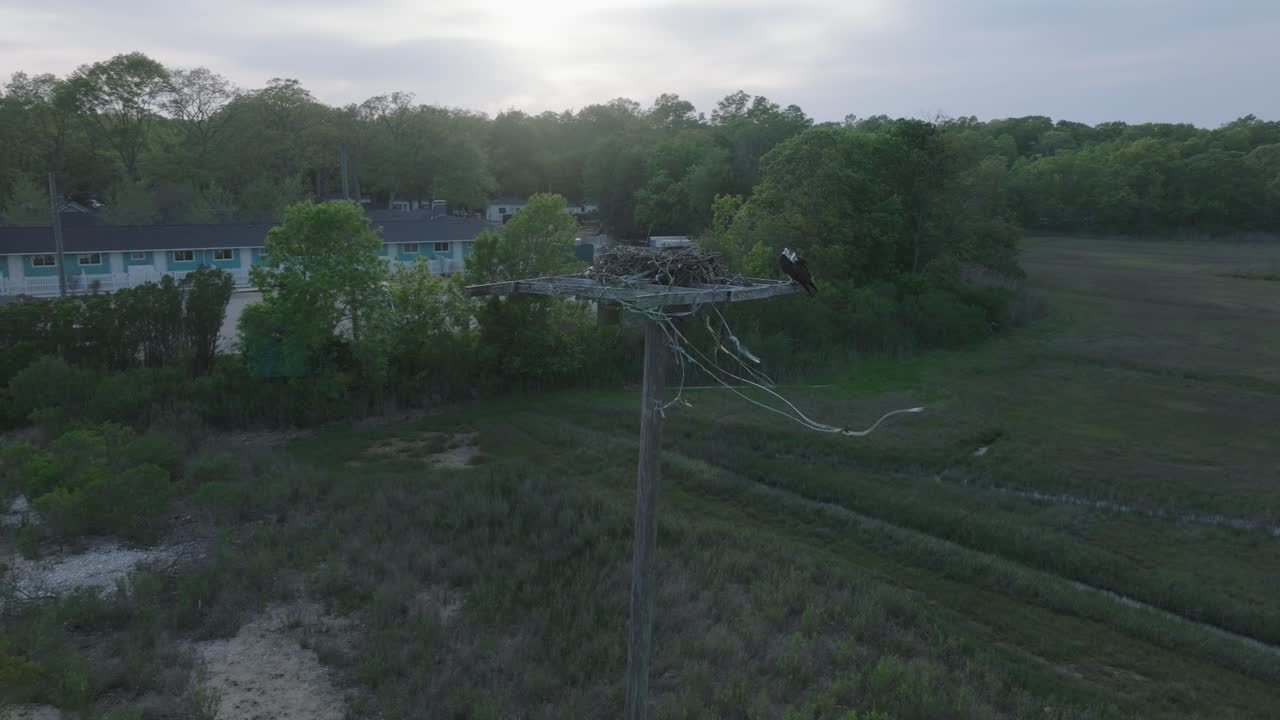 공중 드론 촬영 그린포트 노스 포크 롱 아일랜드 뉴욕 소금 습지와 해가 지는 시점