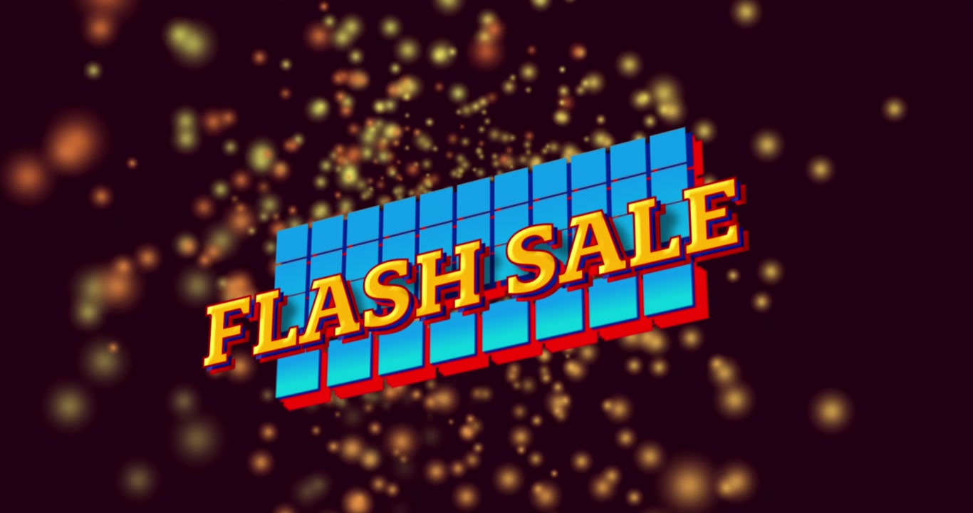 Animazione del testo "flash sale" su macchie su sfondo nero