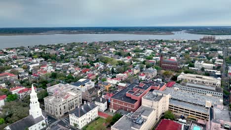 aerial-high-over-historic-district-in-charleston-sc,-south-carolina