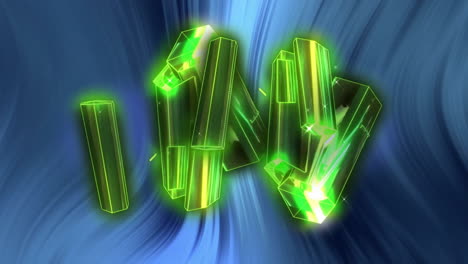 animación de cristales verdes brillantes sobre un fondo azul giratorio