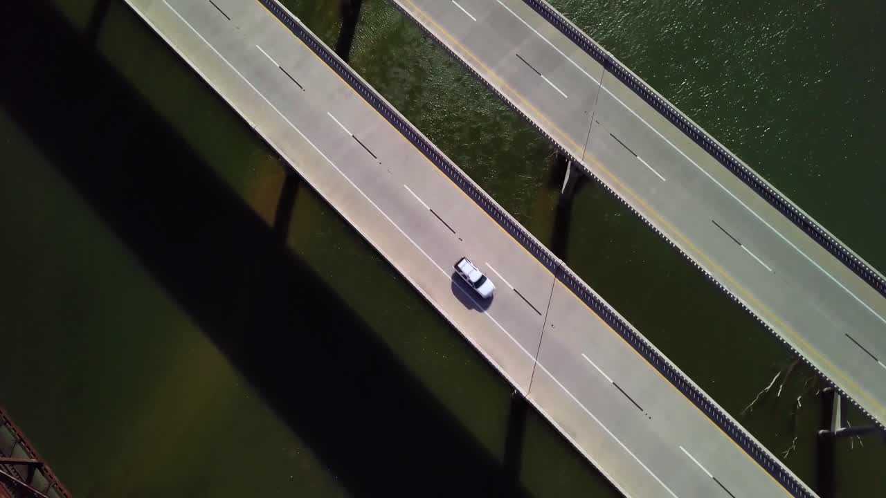 Aerial drone video of on the Red River state line between Texas and Oklahoma.