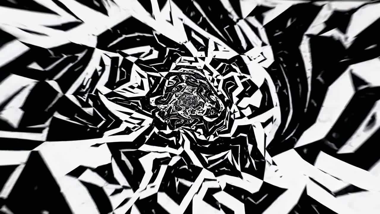 Abstract black and white spiral pattern with a top-down camera angle, creating a dizzying, dynamic