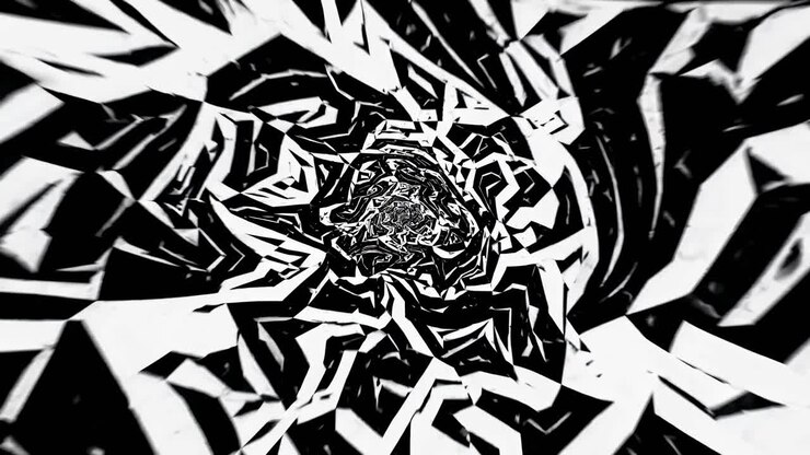 Abstract black and white spiral pattern with a top-down camera angle, creating a dizzying, dynamic