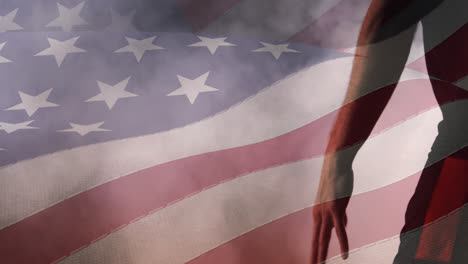 animation of flag of united states of america over basketball player