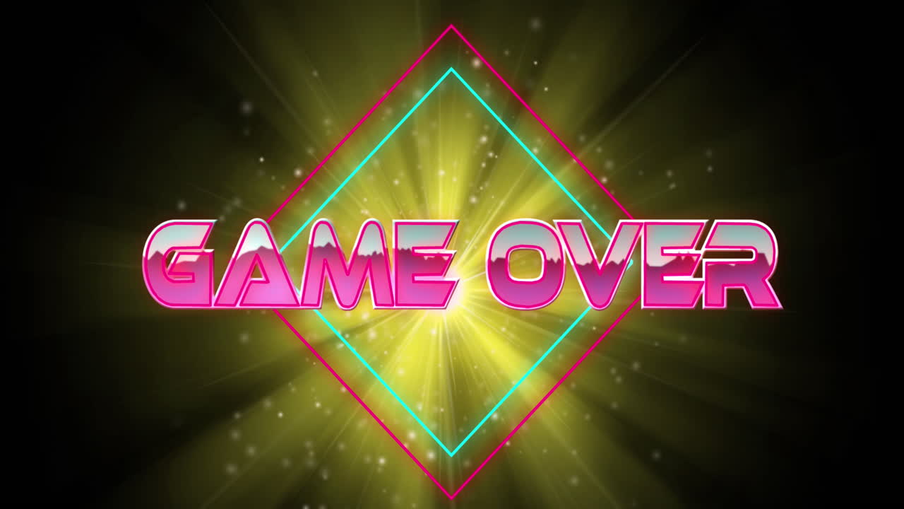 animación del juego sobre texto sobre diamantes de neón y manchas brillantes