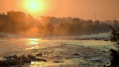 Sonnenaufgang-über-Dem-Fluss-Sava-In-Zagreb,-Kroatien