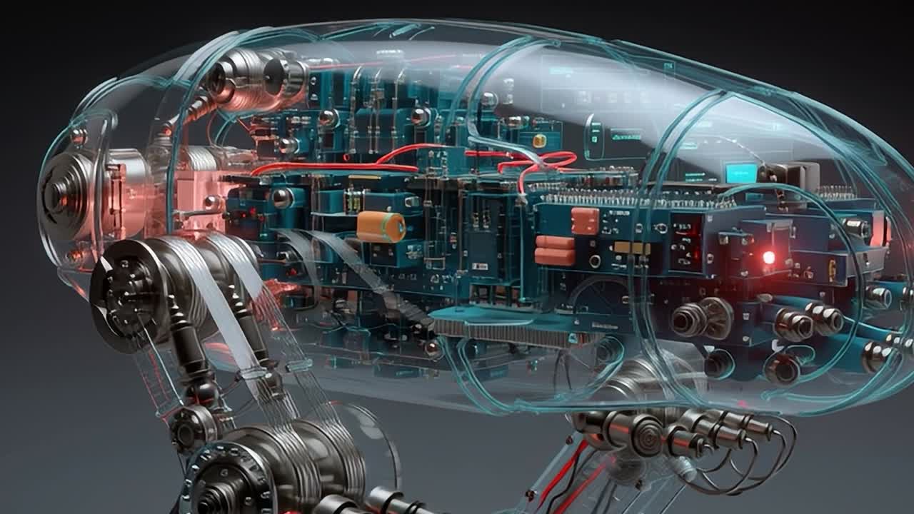 Advanced technology showcases robotic design with transparent casing