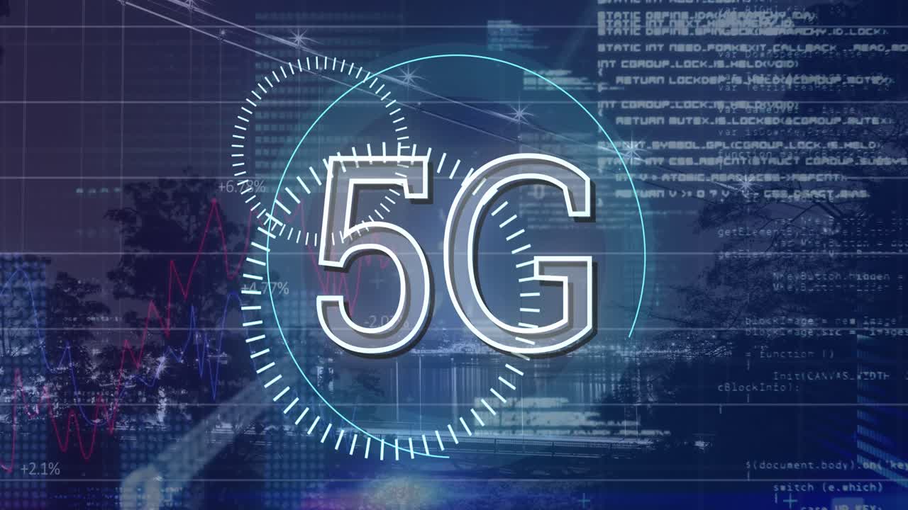 video di interfaccia digitale e testo 5g su paesaggio