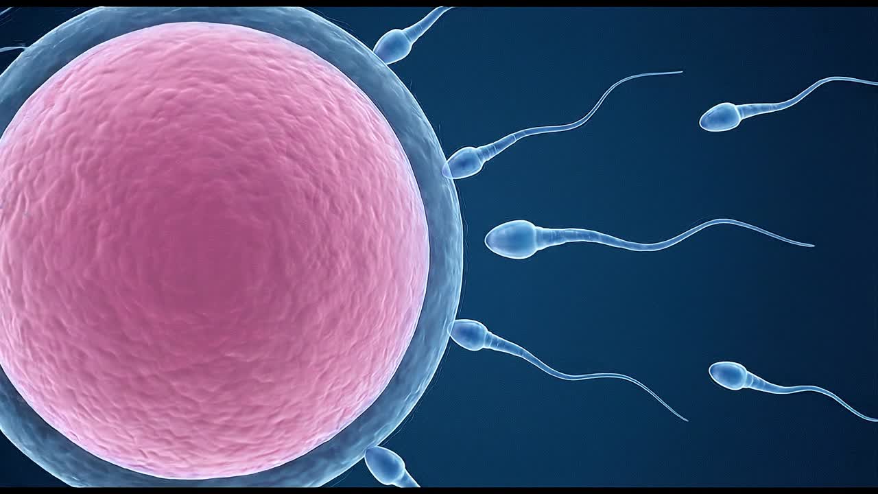 Animazione 3D di spermatozoi che fecondano un ovulo umano