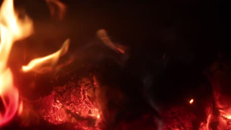 close up of burning embers and flames