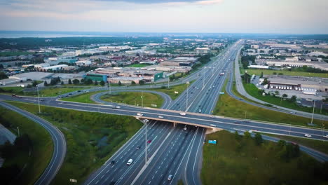 aerial shot of a bustling city highway