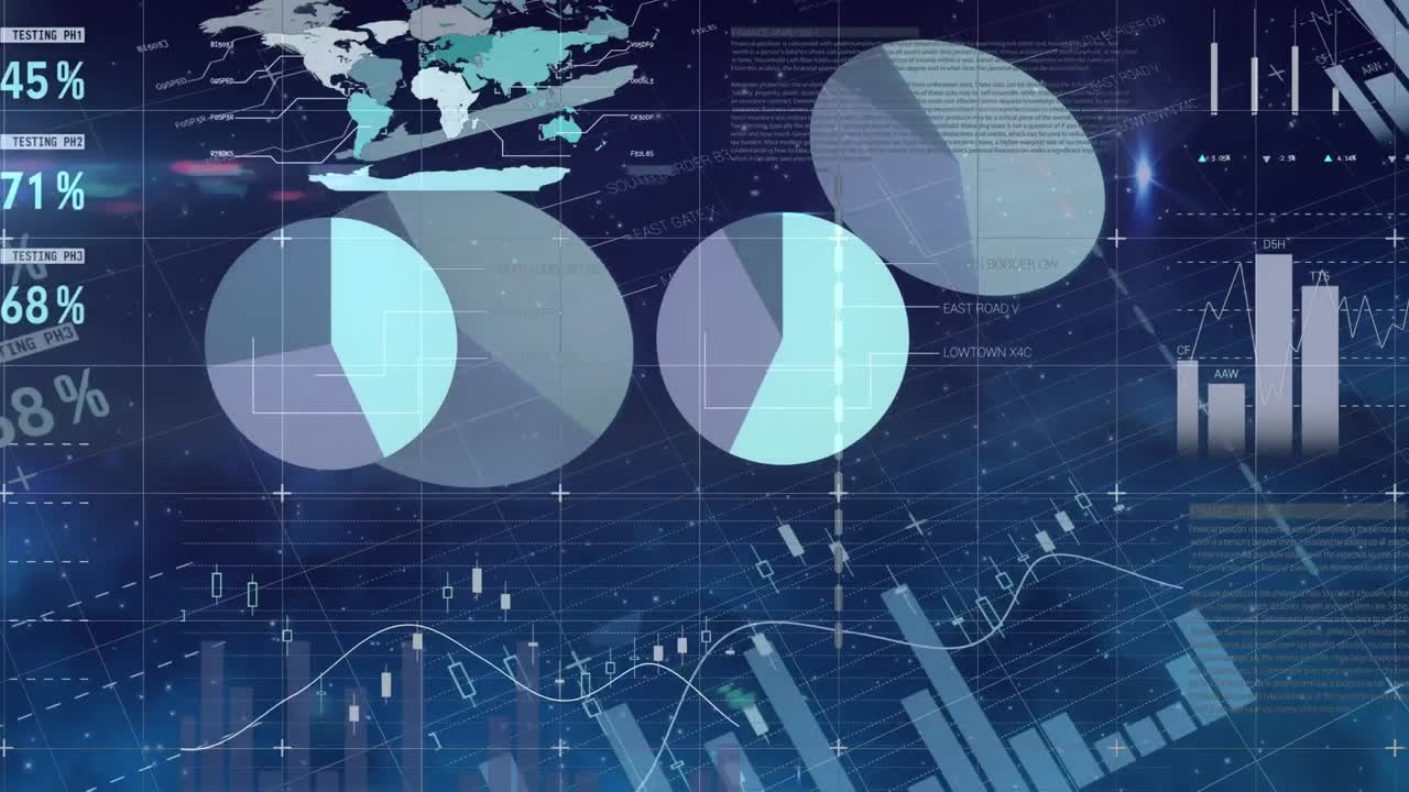 animación de datos y procesamiento de gráficos en pantalla digital sobre el tráfico vial nocturno