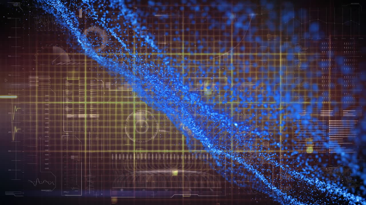 검은색 배경에 있는 데이터 처리에 대한 빛의 점의 애니메이션