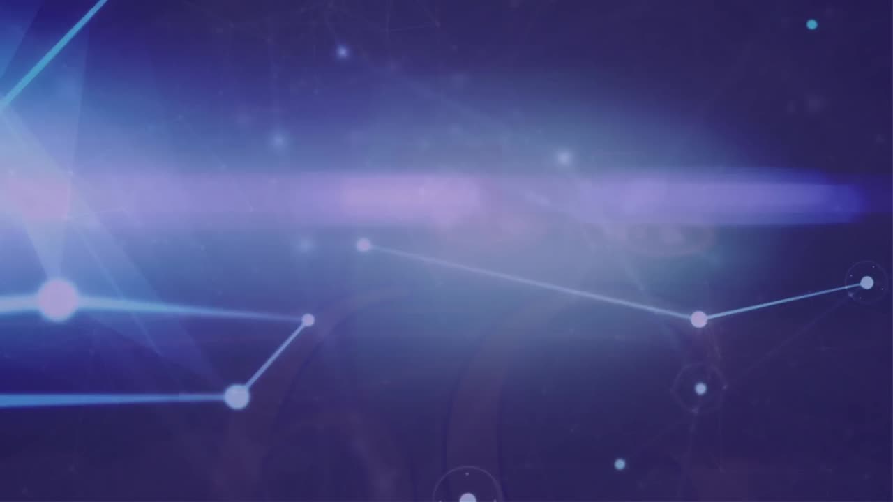 Animation of network of connections and light trail against blue background