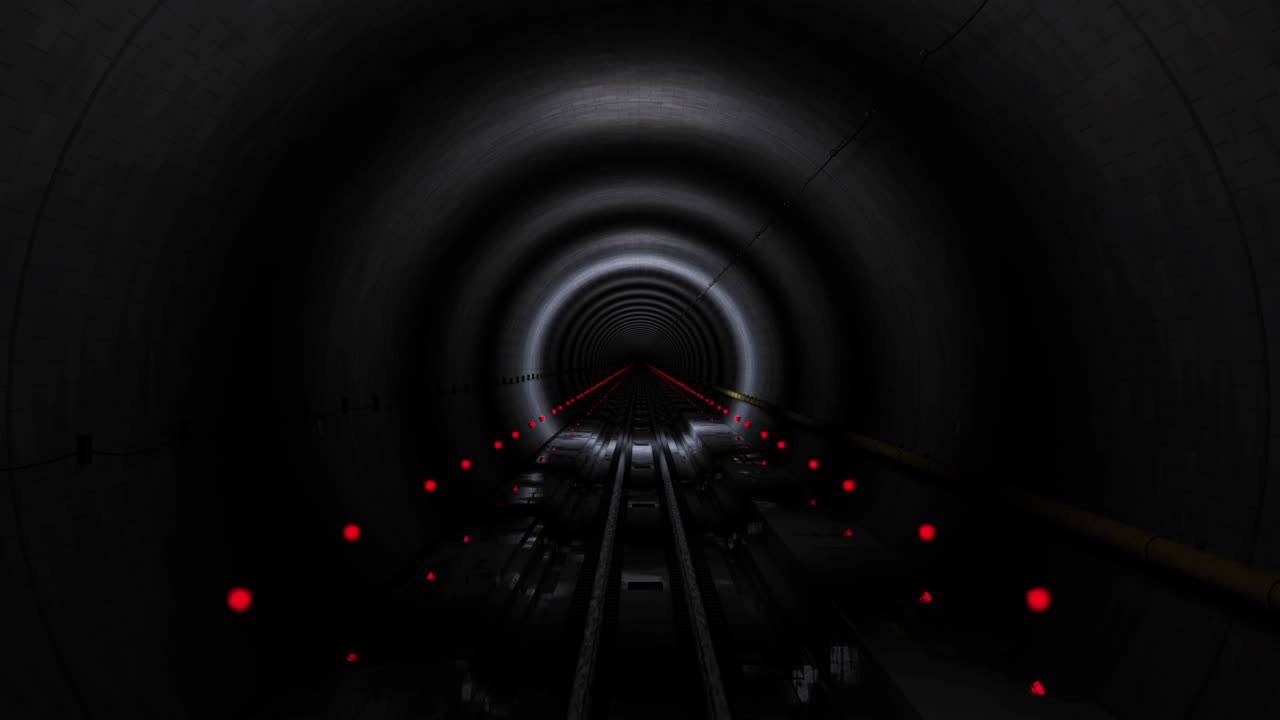 어두운 비어있는 지하철 터널 조명 애니메이션 3d 렌더링
