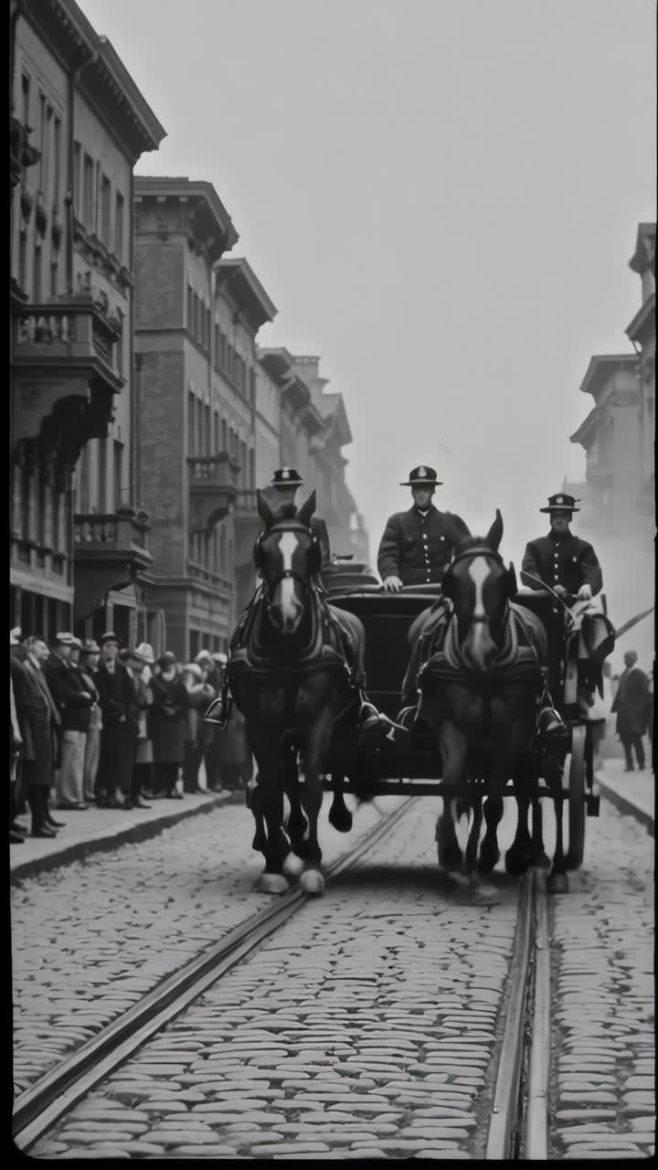 Fire Department Horse-Drawn Carriage in a City Street