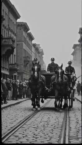 fire department horse-drawn carriage in a city street