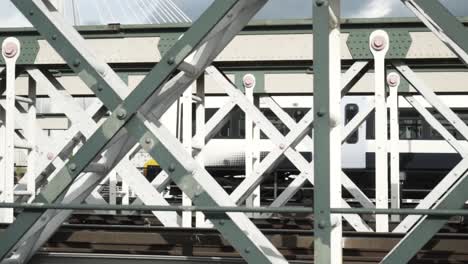 close-up view of a train bridge structure