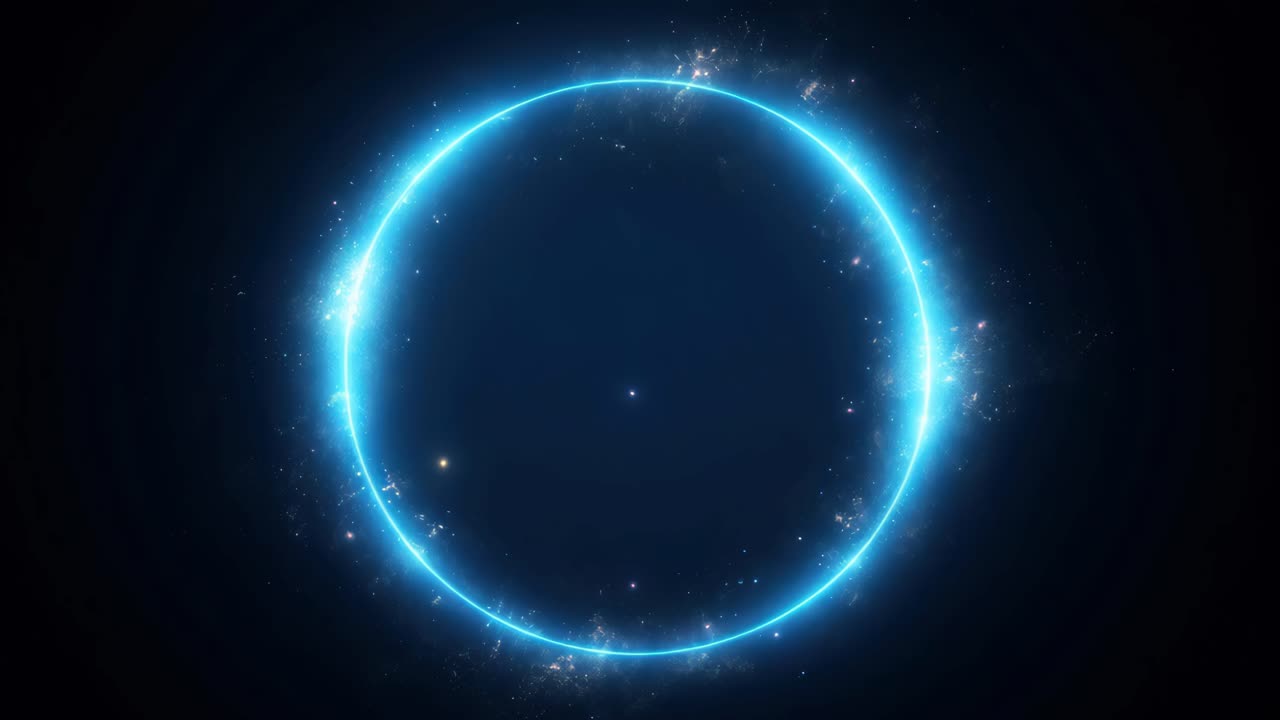 A glowing blue circle in space with stars, viewed from a top-down angle