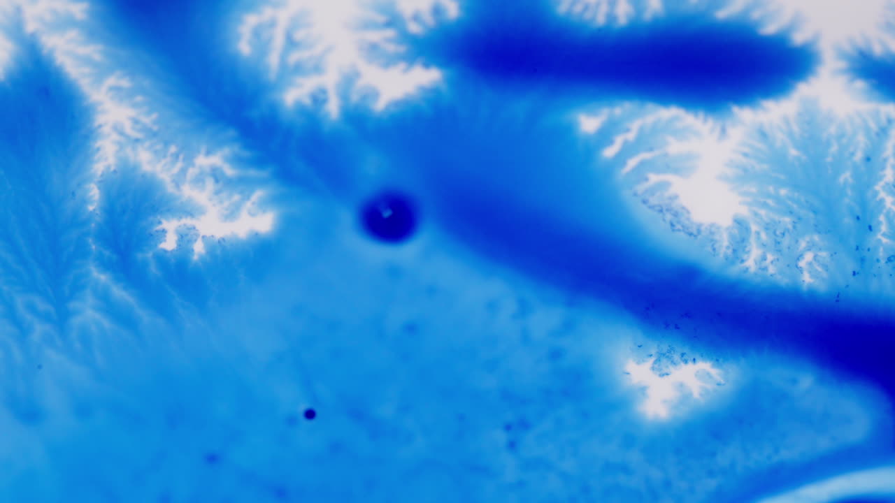 Blue Ink-like, Fluid Motion Spreading In Abstract. Close-up Shot