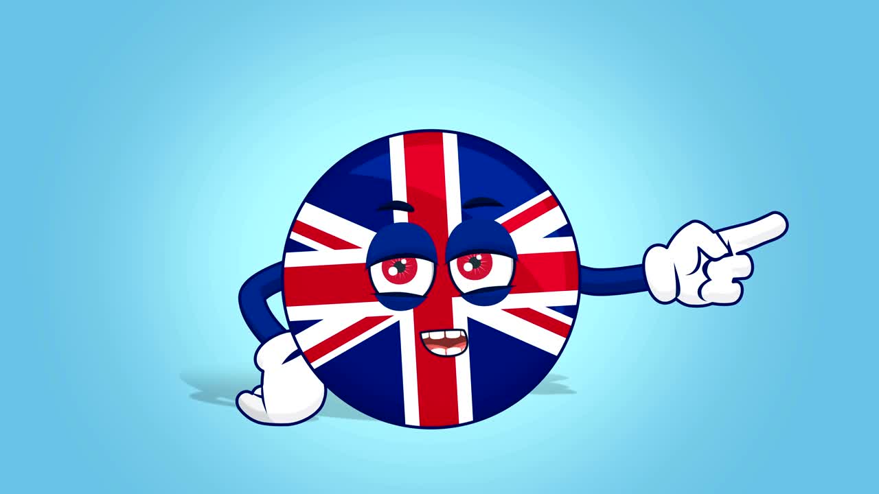 Tegnefilm Storbritannien ulykkelig højre pil taler med ansigtsanimation og alfamatte