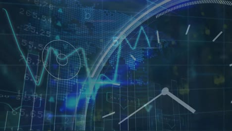 Animación-Del-Procesamiento-De-Datos-Financieros-Sobre-El-Reloj-Y-El-Mapa-Mundial