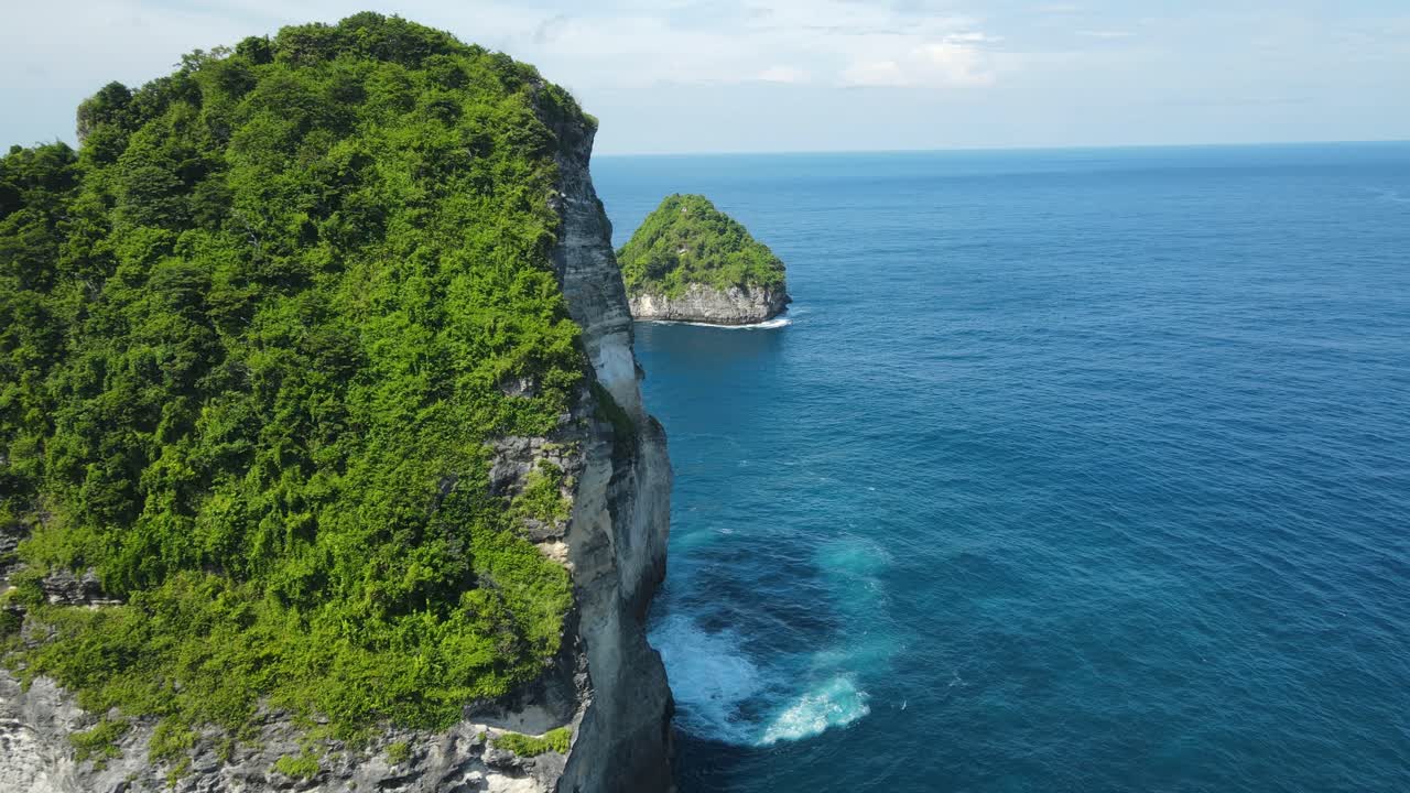 Drone Shot of Limestone Rocks With Green Trees in Blue Sea