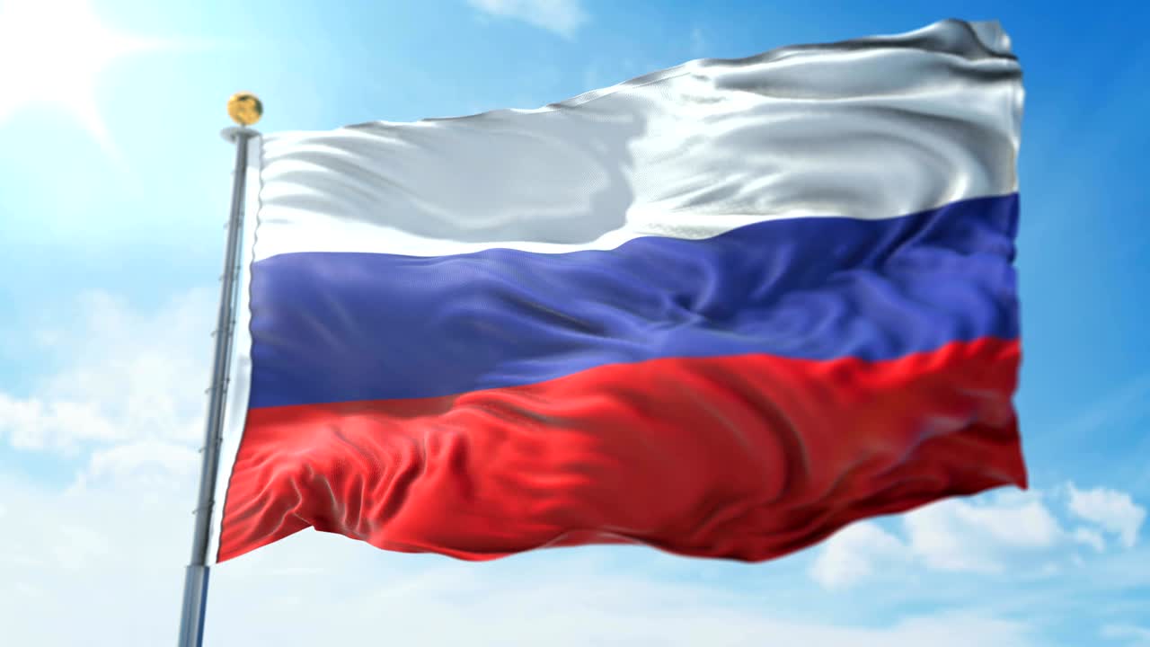 Russia flag seamless looping 3D rendering video. Beautiful textile cloth fabric loop waving