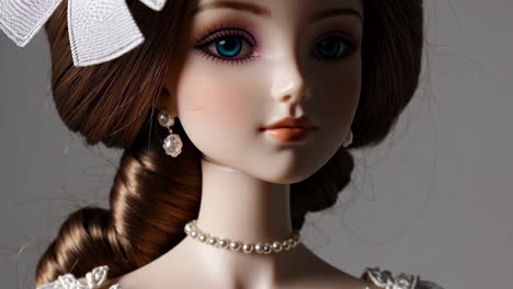 doll wearing a wedding dress with pearls
