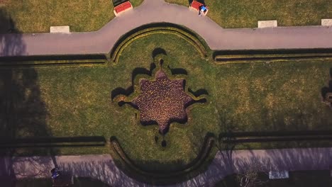 drone flying up above the park while looking down