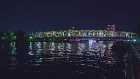 night light tokyo, tsukuda, toyosu skyscrapers and bridge the sumida river yakatabune, pleasure boat