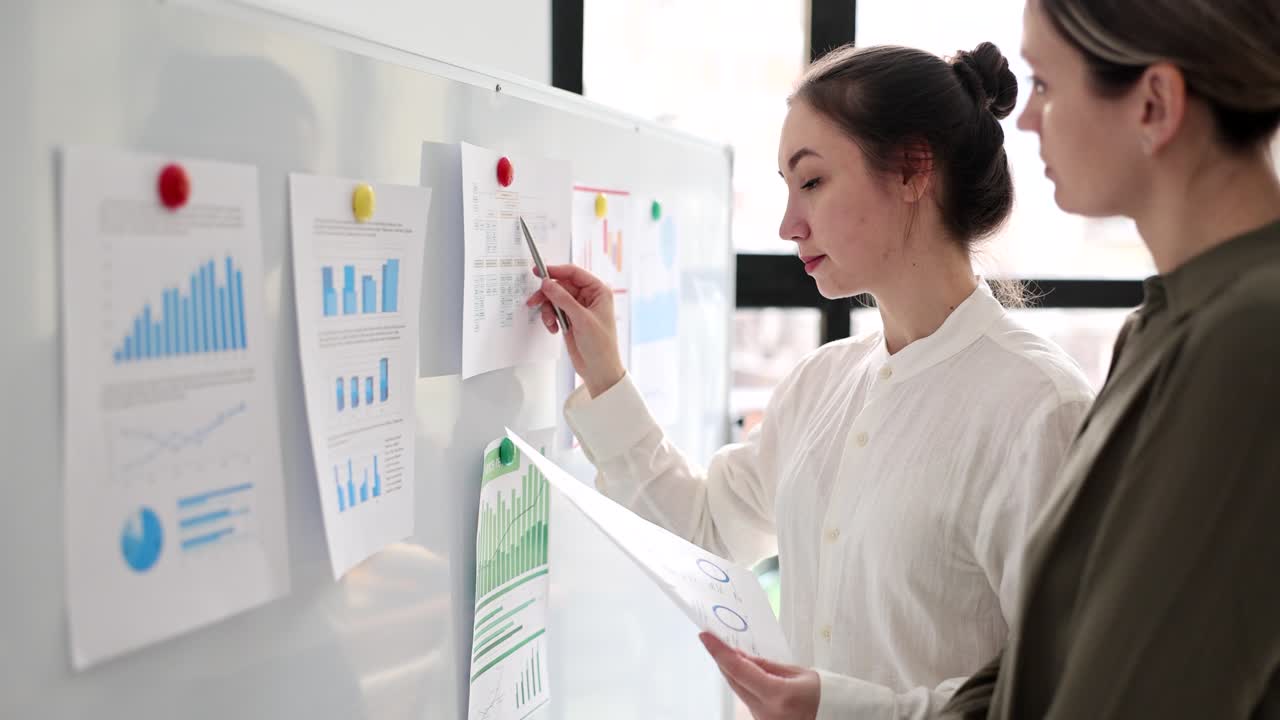 Businesswomen analyzing graphs and charts