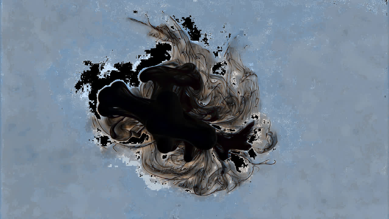 Abstract black ink swirl art animated overlay, transparent 4K video, alpha channel, ProRes 4444