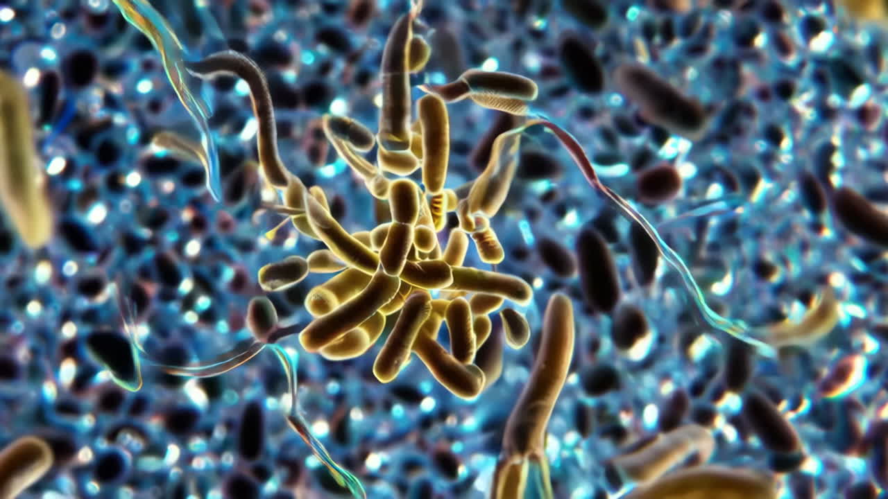 Microscopic view of various bacteria and microorganisms