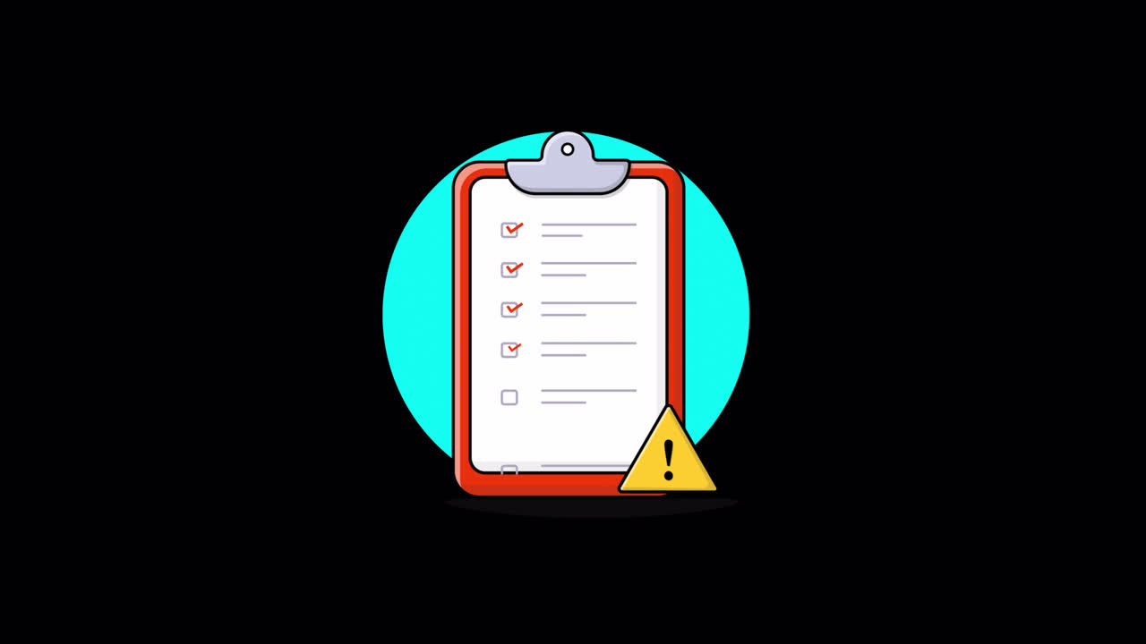 Animated Checklist with Checkmarks and Warning Sign