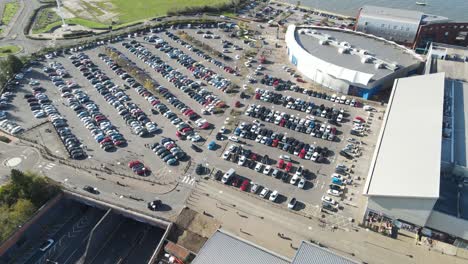 car park in uk very busy drone pov