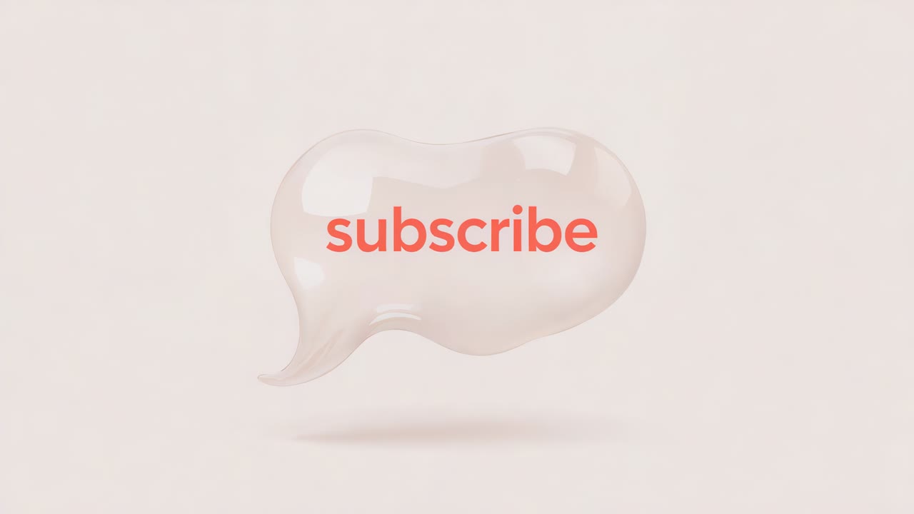 Playing glossy speech-bubble bobbing on pink set, coral subscribe glinting and shadow urging clicks