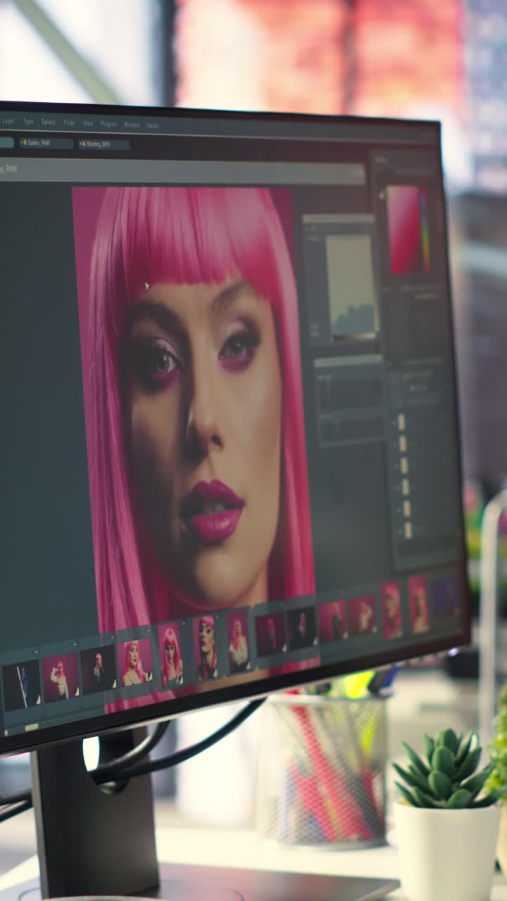 Vertical Video Organized creative workspace for graphic designers and photographers