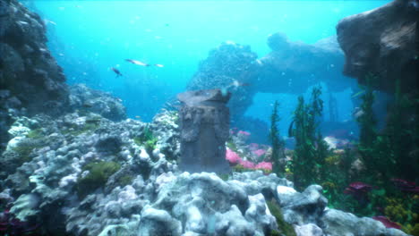 a stunning underwater scene with a coral reef, fish, and sunlight