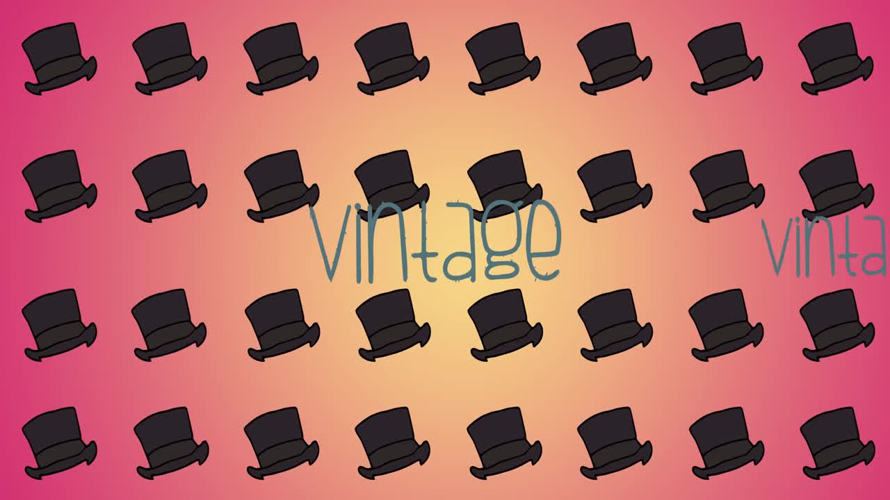 오렌지색 배경에 반복되는  ⁇  모자 위에 파란색으로 된 빈티지 텍스트의 애니메이션