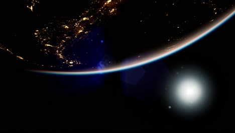 space, sun and planet earth at night