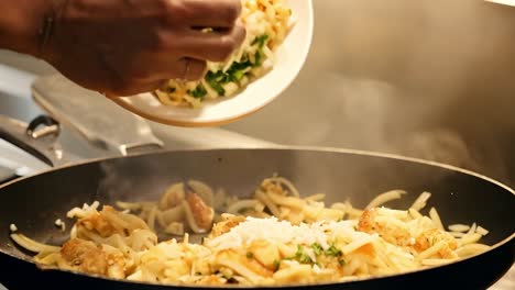 cocinar una comida en una sartén