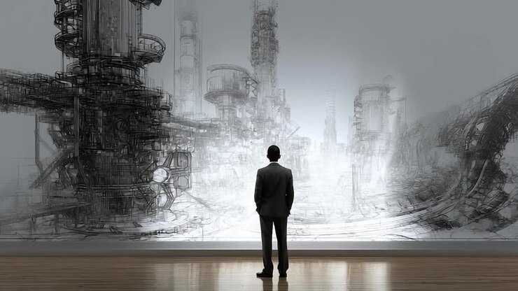 Urban exploration of futuristic architecture in a modern gallery