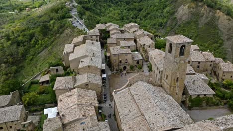 aerial over the hilltop village of civita di bagnoregio, province of viterbo, italy