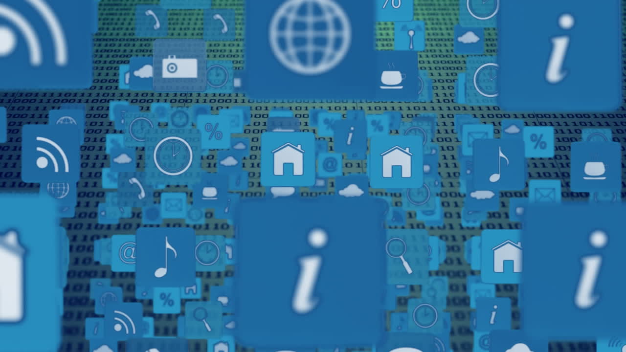 iconos de internet flotando en un fondo de códigos binarios