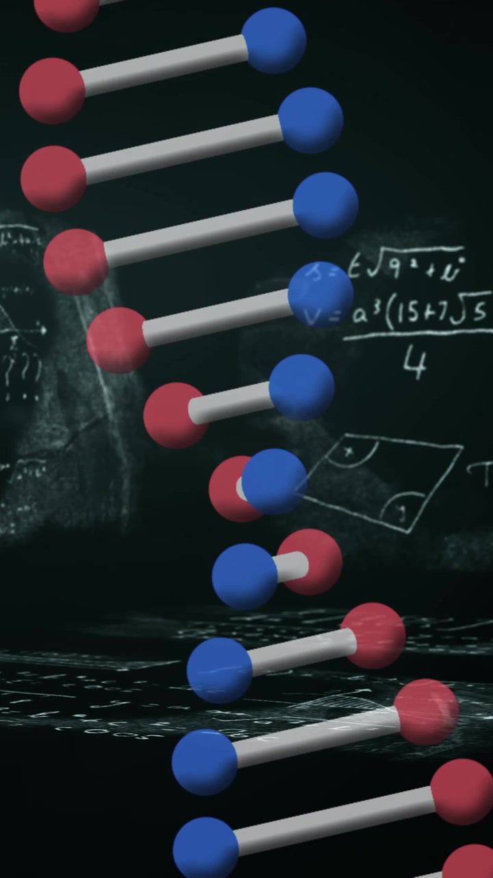 Dna structure spinning against mathematical equations against black background