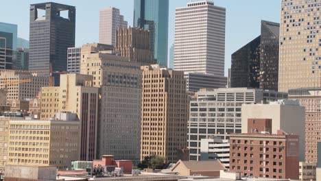 close of houston skyline on a bright sunny day